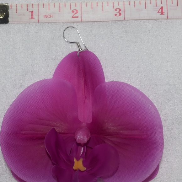 Fuchsia Phalaenopsis Orchid True Touch Artificial Earrings. - Picture 10 of 11